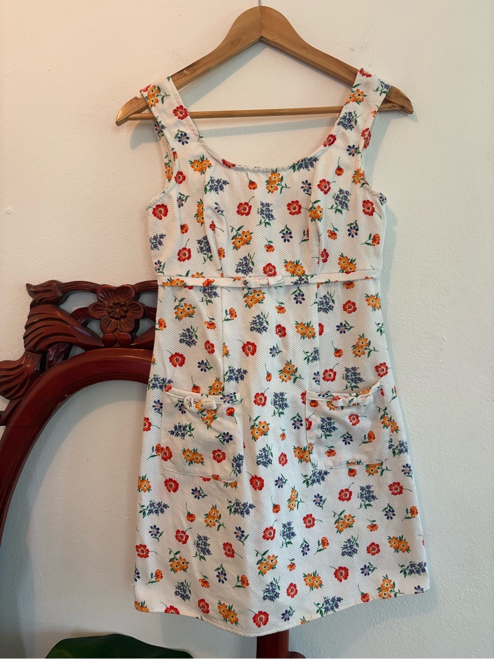 Y2K Rampage White Mini Dress with Red, Yellow & Blue Floral Print
